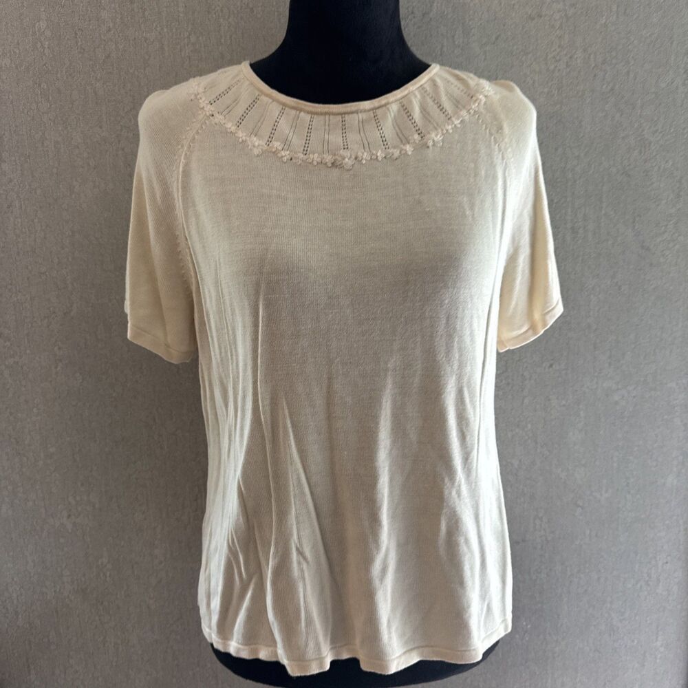 Vintage Norton Mcnaughton 100% Silk Knit Top Short Sleeve Knit Embroidered XL